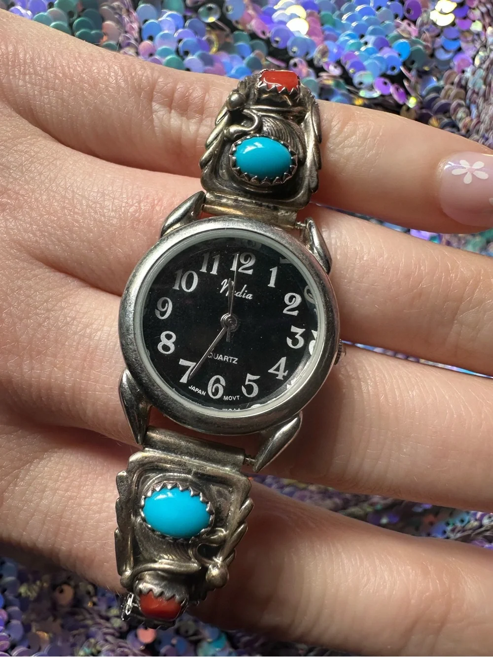 Running Bear Trading Co. • Vintage Sterling Turquoise & Coral Watch